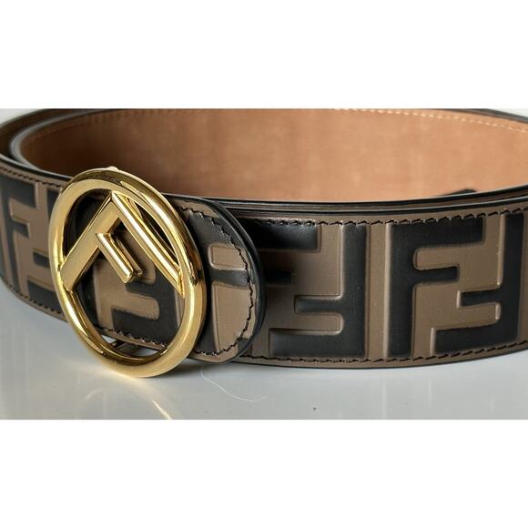 Fendi FF Brown Leather Gold Buckle Reversible Belt 95/38 Italy 8C0585 NWT $620 - Picture 4 of 10
